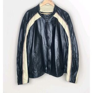 Wilsons Leather Black White Red Trim‎ Motorcycle Cafe Racer Moto Biker Jacket XL